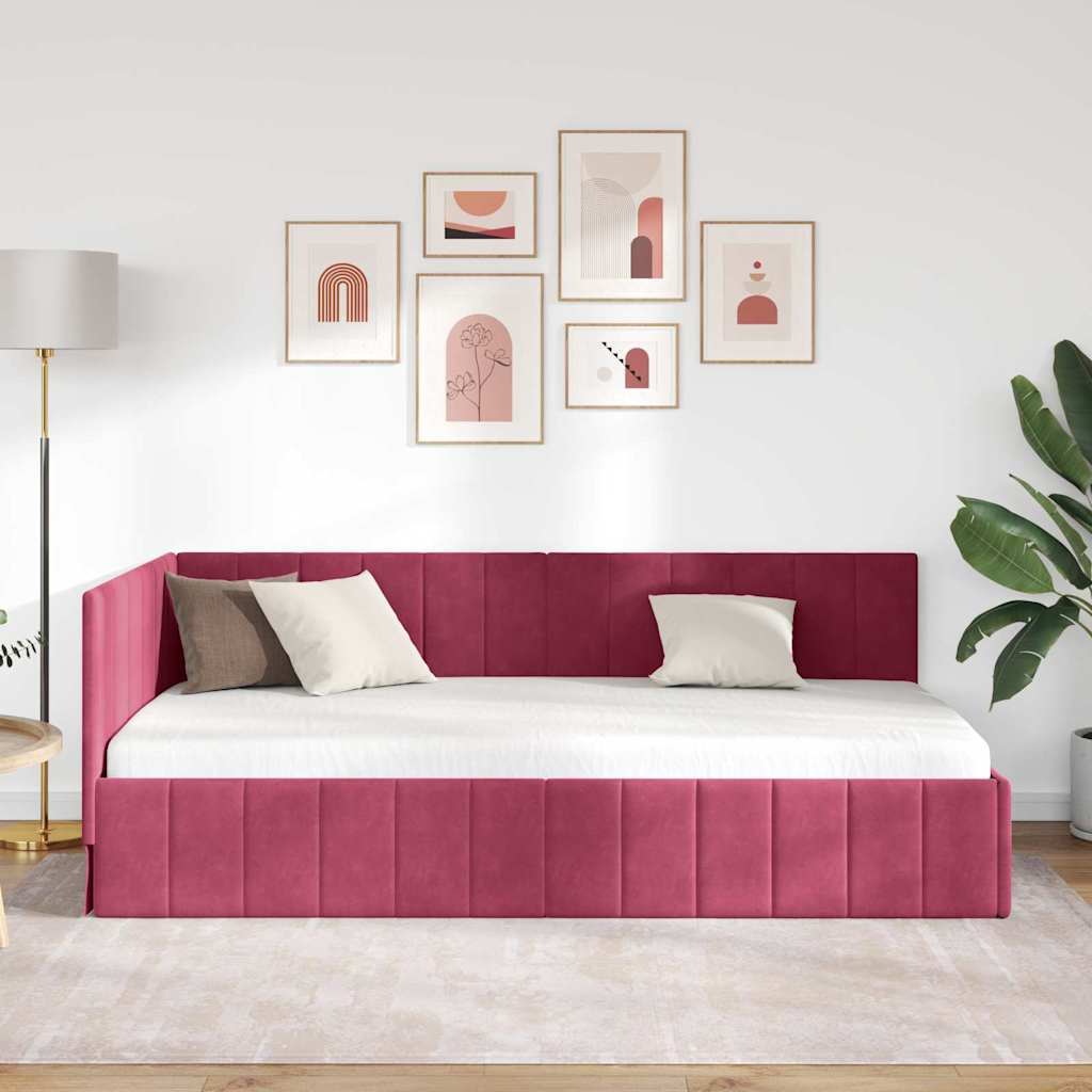 Cadre de lit d'angle Bordeaux 100 cm x 200 cm Velours - XIOS