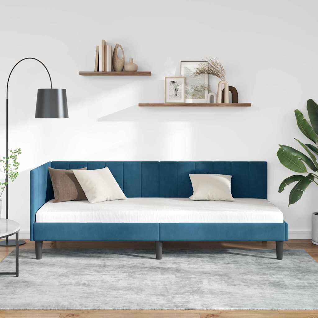 Cadre de lit d'angle avec tête de lit Bleu 80 x 200 cm Velours - XIOS