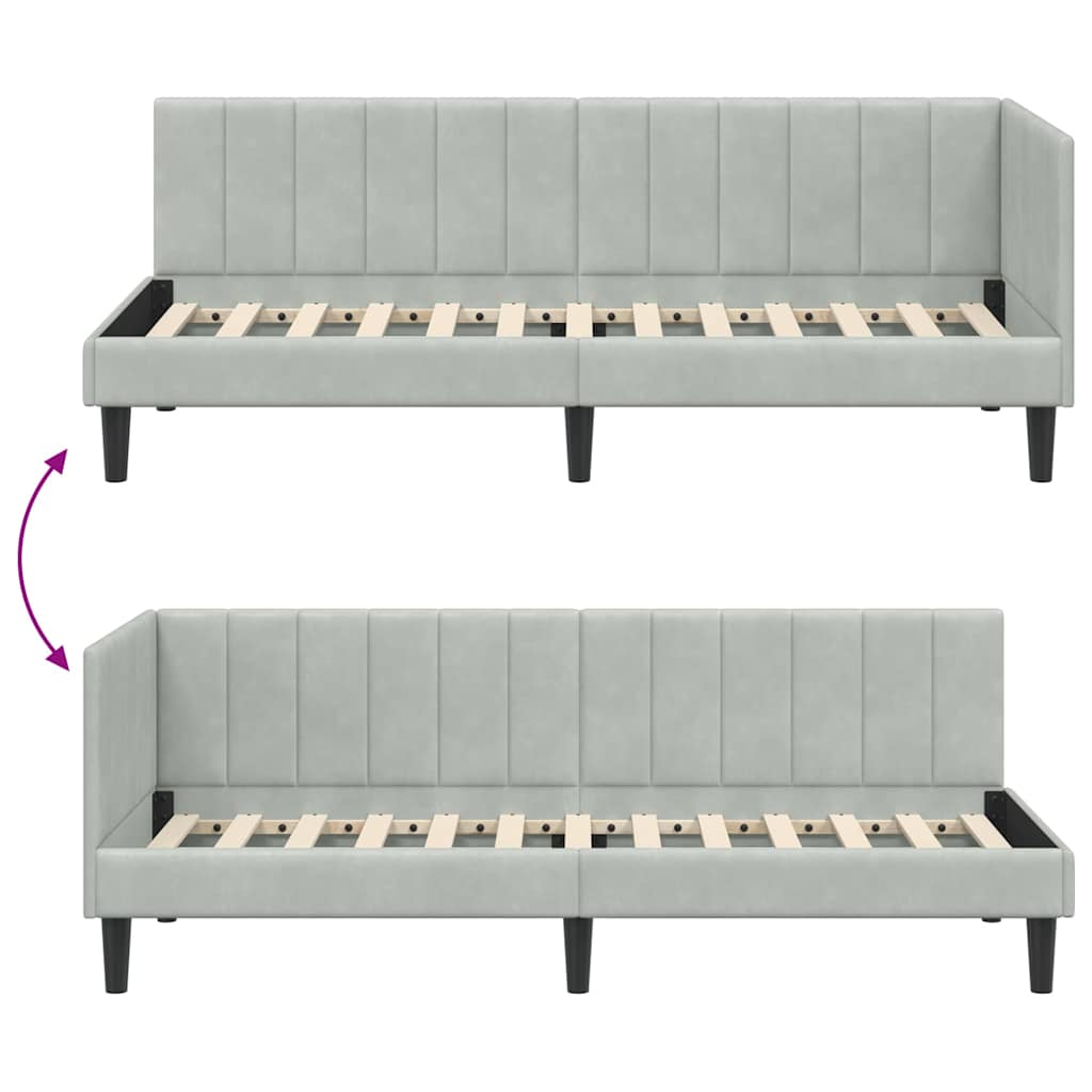 Cadre de lit d'angle Gris clair 80 x 200 cm Velours - XIOS