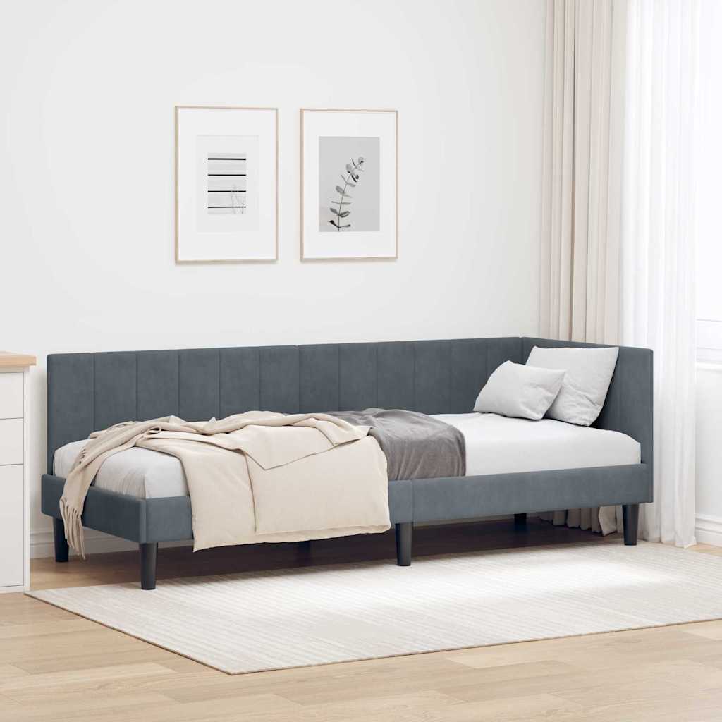 Cadre de lit d'angle Gris foncé 80 x 200 cm Velours - XIOS