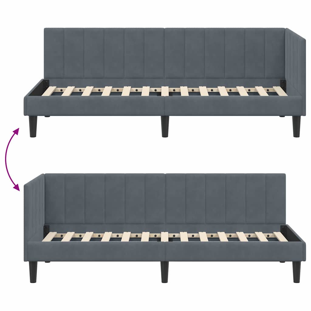 Cadre de lit d'angle Gris foncé 80 x 200 cm Velours - XIOS