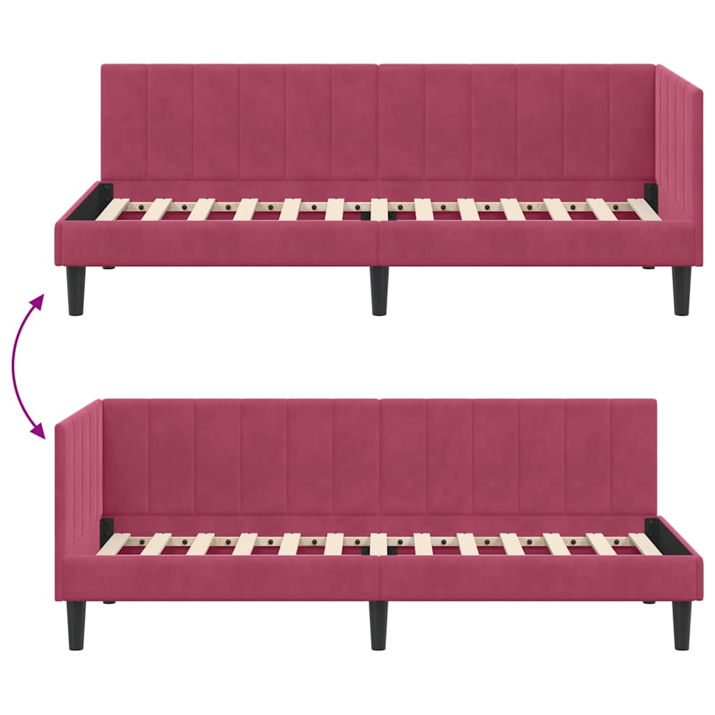 Cadre de lit d'angle Rouge bordeaux 80 x 200 cm Velours - XIOS