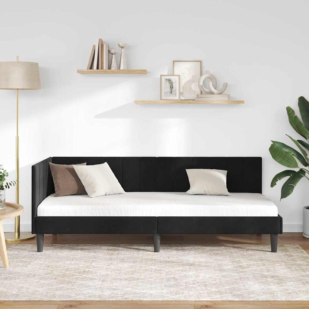 Cadre de lit d'angle avec tête de lit Noir 80 x 200 cm Velours - XIOS