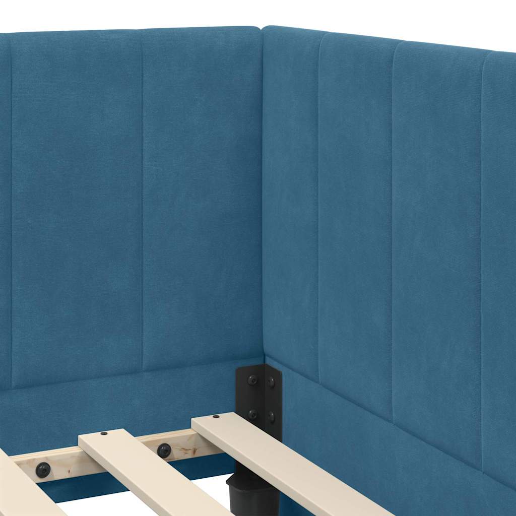Cadre de lit d'angle avec tête de lit Bleu 90 x 190 cm Velours - XIOS