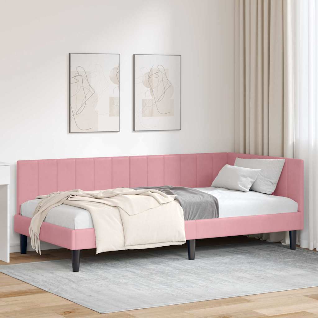 Cadre de lit d'angle Rose 90 cm x 190 cm Velours - XIOS