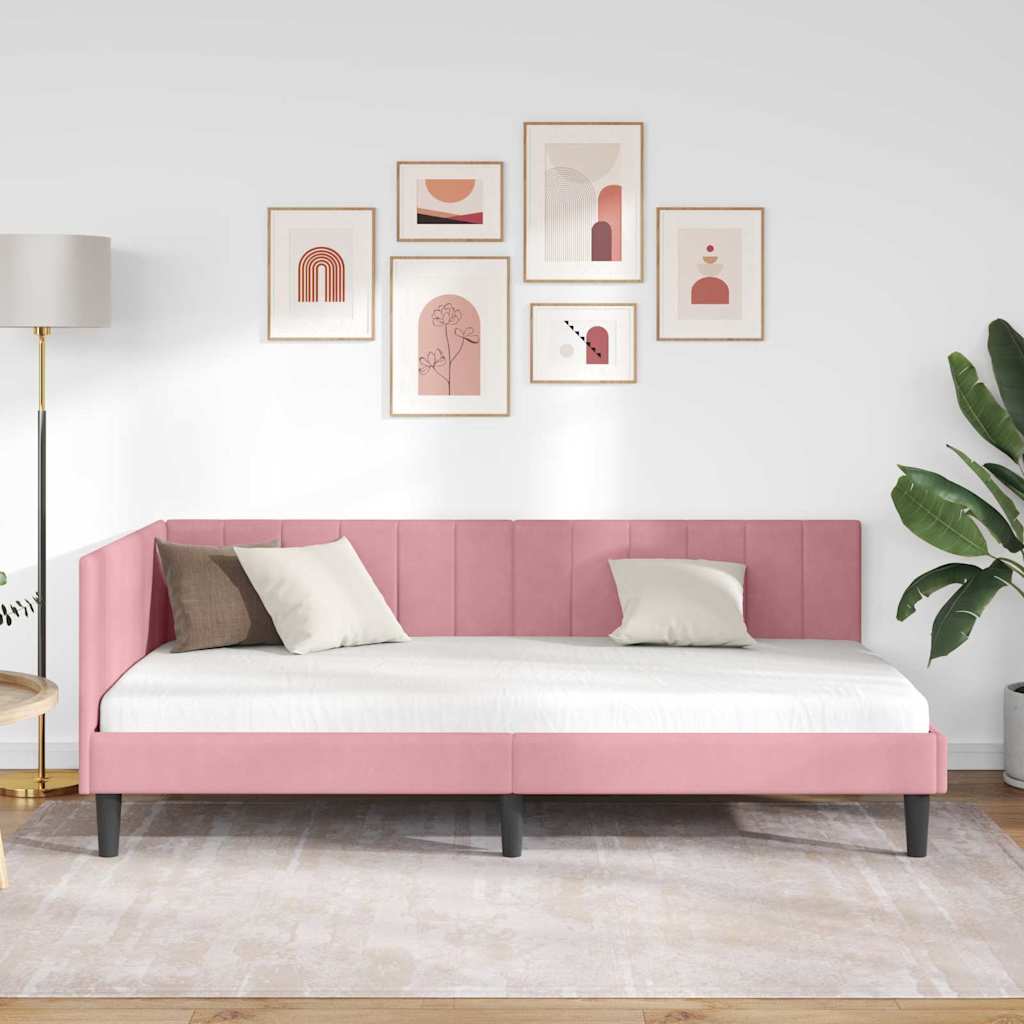 Cadre de lit d'angle Rose 90 cm x 190 cm Velours - XIOS