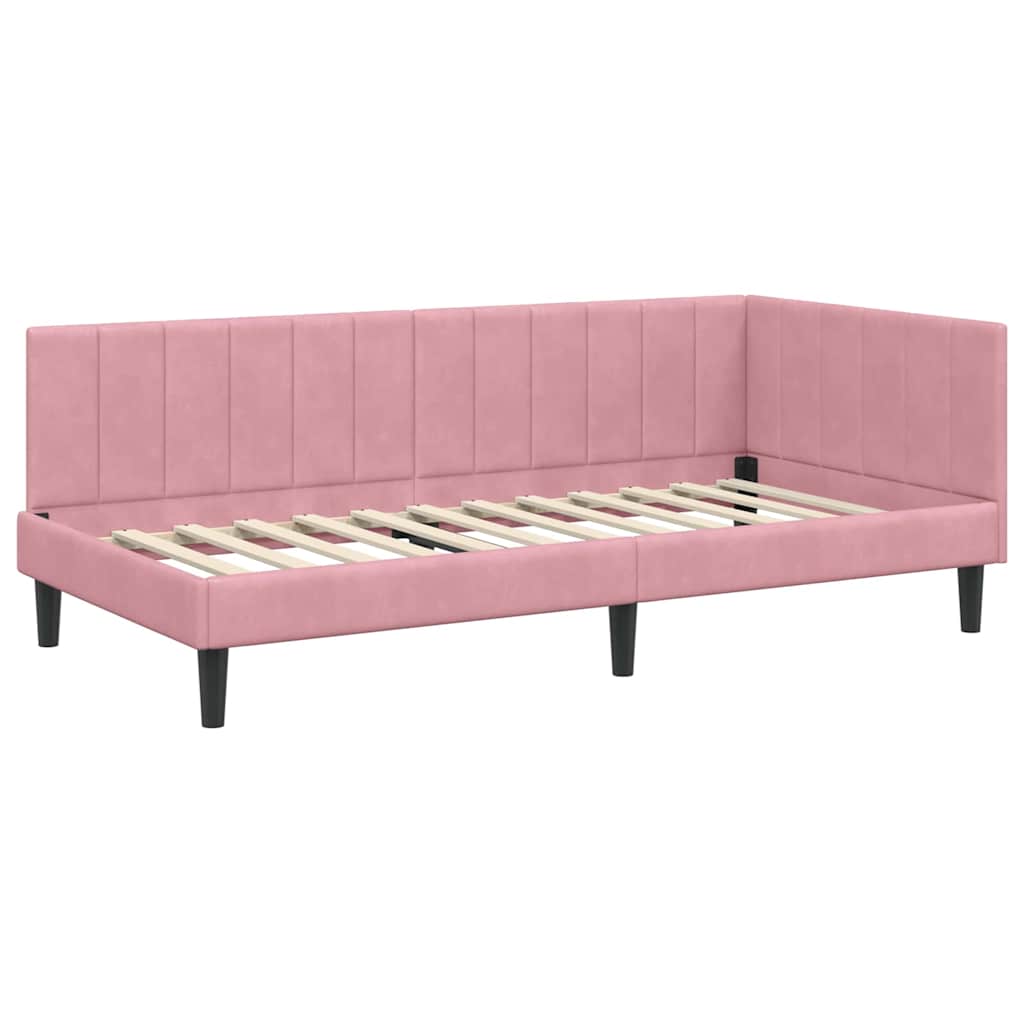 Cadre de lit d'angle Rose 90 cm x 190 cm Velours