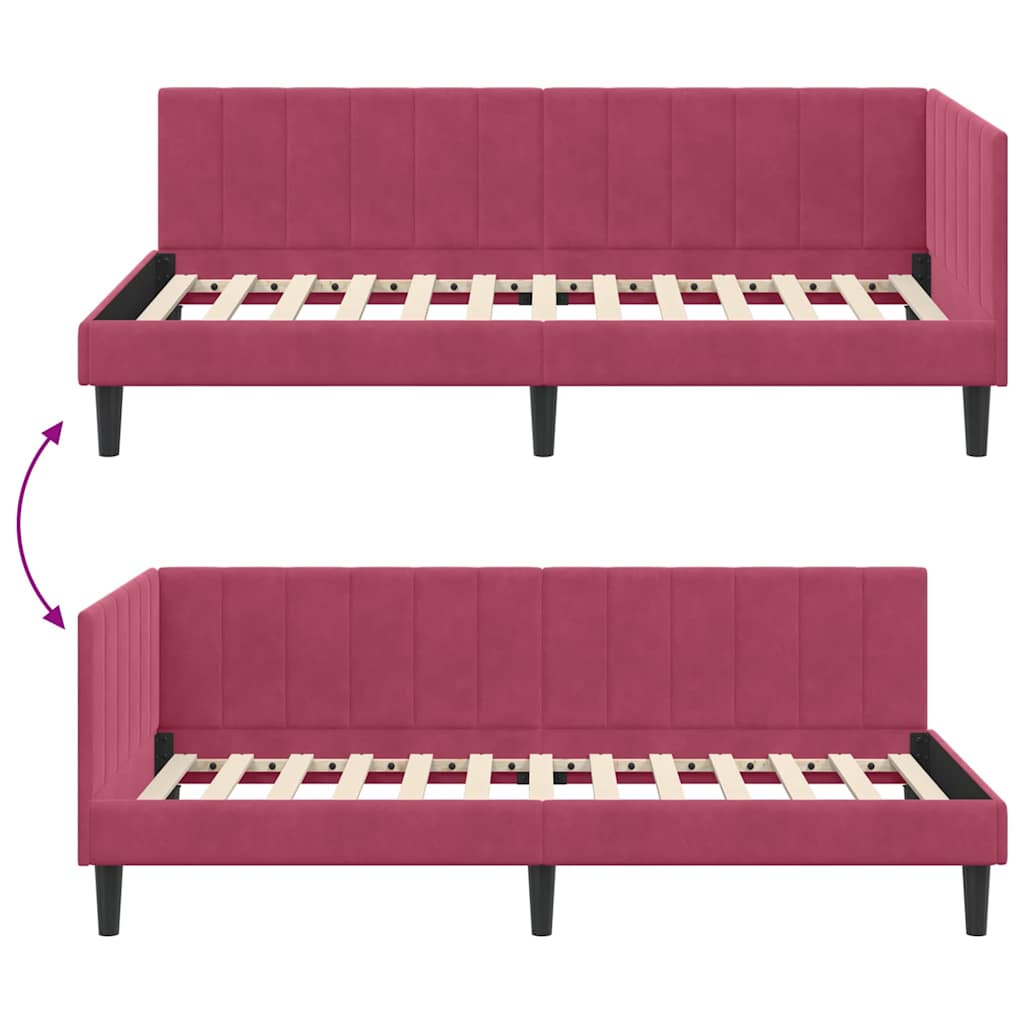 Cadre de lit d'angle Rouge bordeaux 90 x 190 cm Velours - XIOS