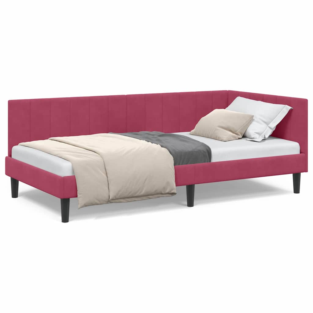 Cadre de lit d'angle Rouge bordeaux 90 x 190 cm Velours - XIOS