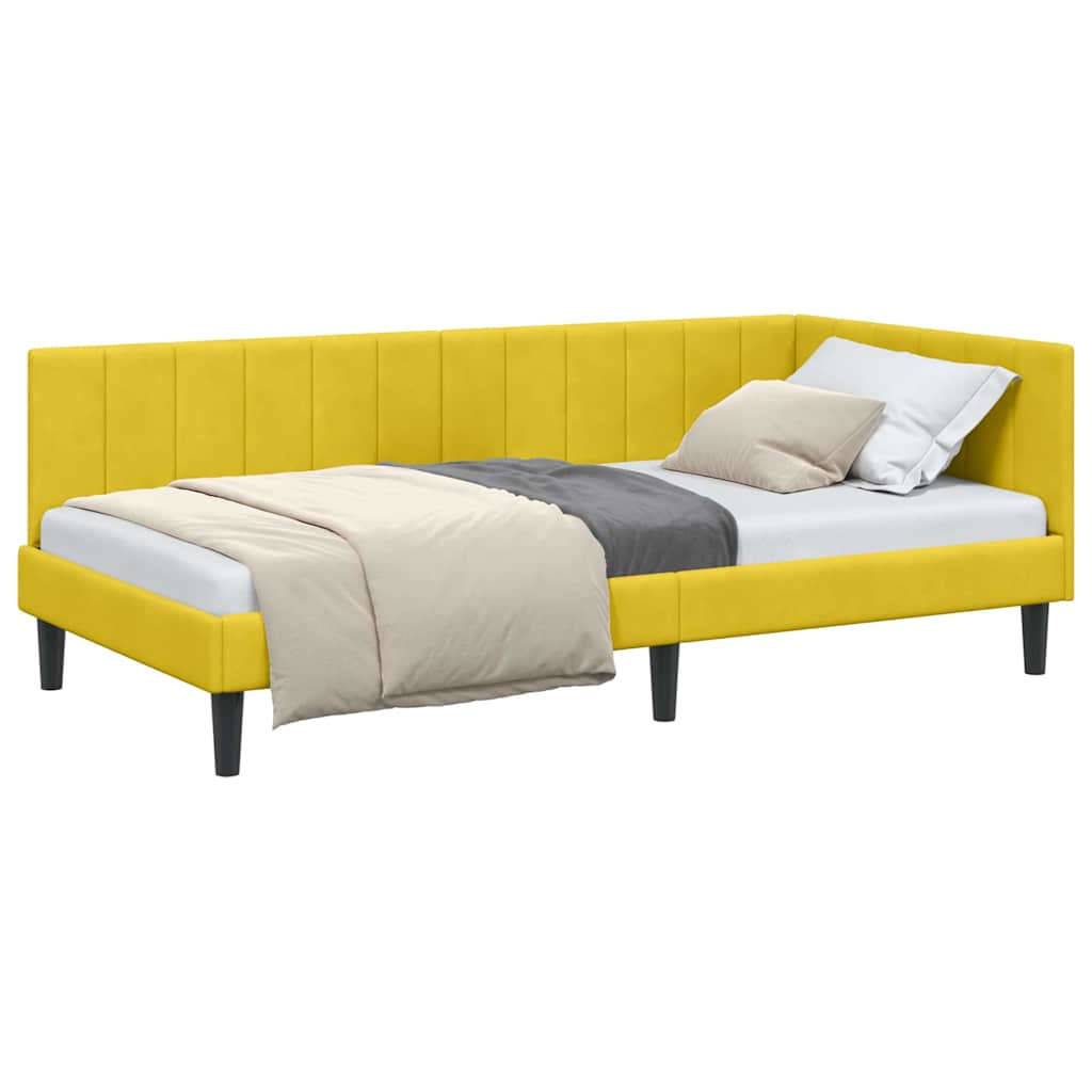 Cadre de lit d'angle avec tête de lit Jaune 90 x 190 cm Velours - XIOS