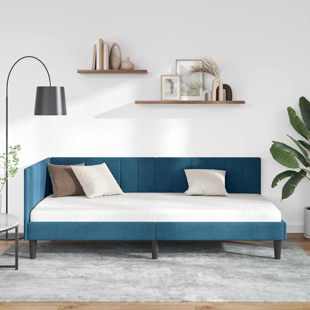 Cadre de lit d'angle avec tête de lit Bleu 90 x 200 cm Velours - XIOS