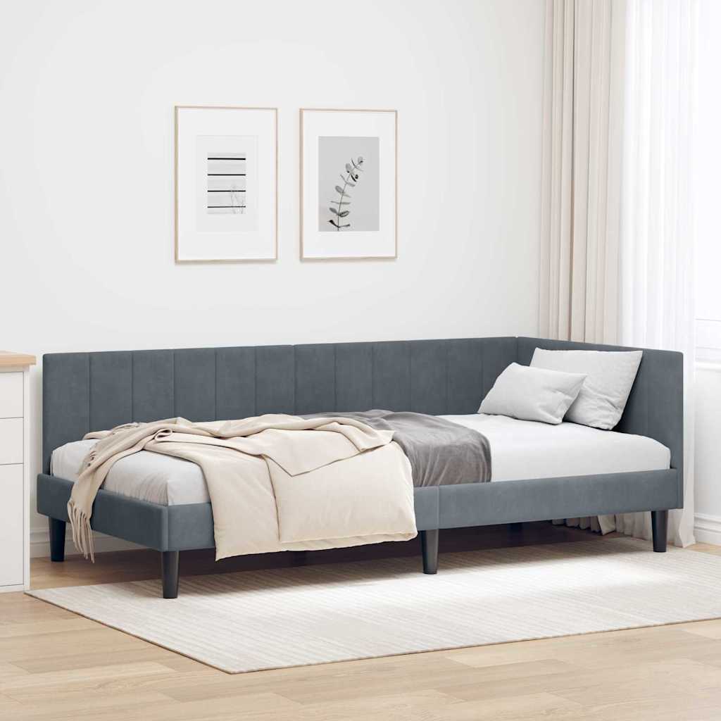 Cadre de lit d'angle Gris foncé 90 x 200 cm Velours - XIOS