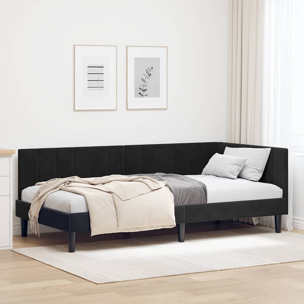 Cadre de lit d'angle avec tête de lit Noir 90 x 200 cm Velours - XIOS