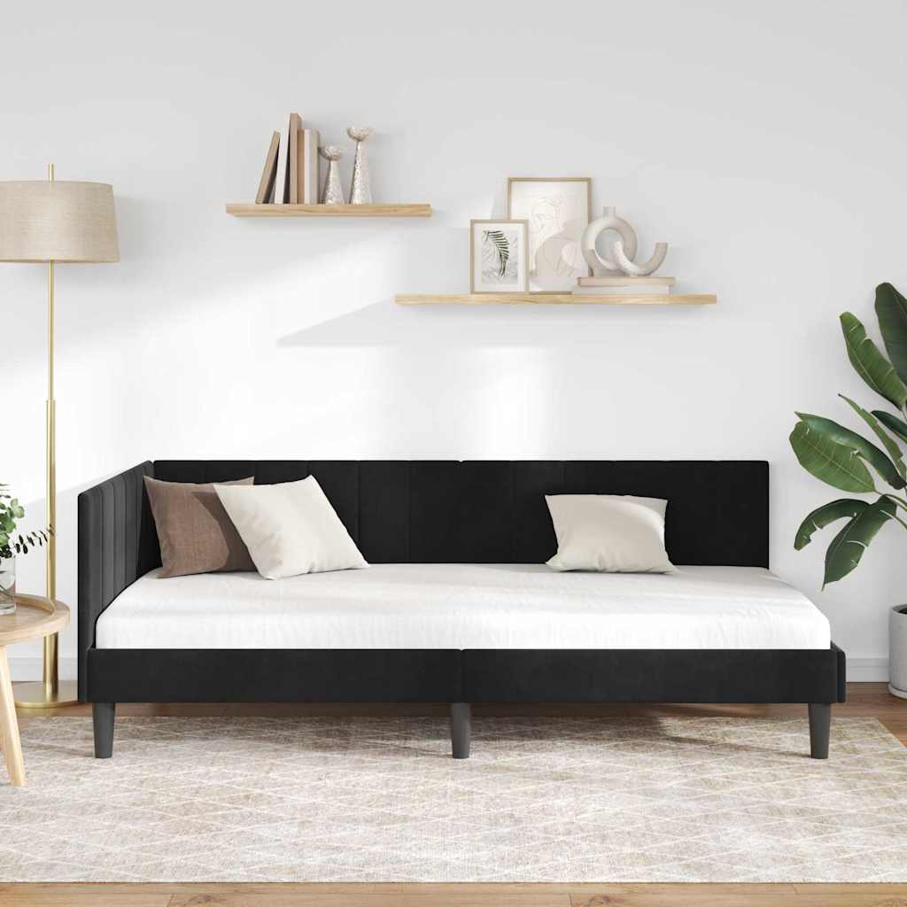 Cadre de lit d'angle avec tête de lit Noir 90 x 200 cm Velours - XIOS