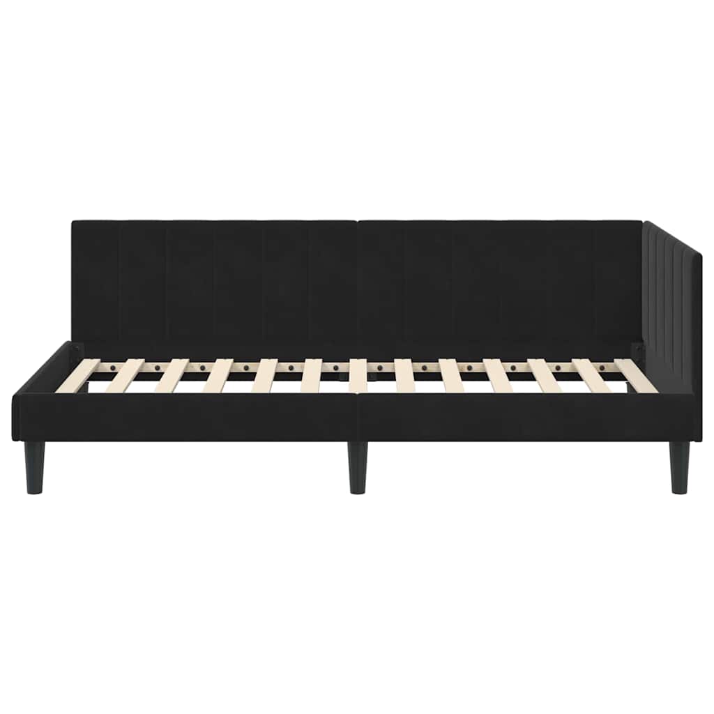 Cadre de lit d'angle avec tête de lit Noir 90 x 200 cm Velours - XIOS