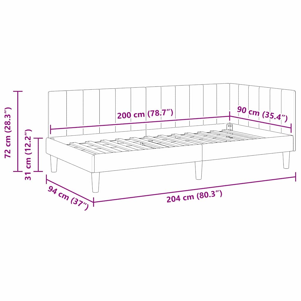 Cadre de lit d'angle Crème 90 cm x 200 cm Velours