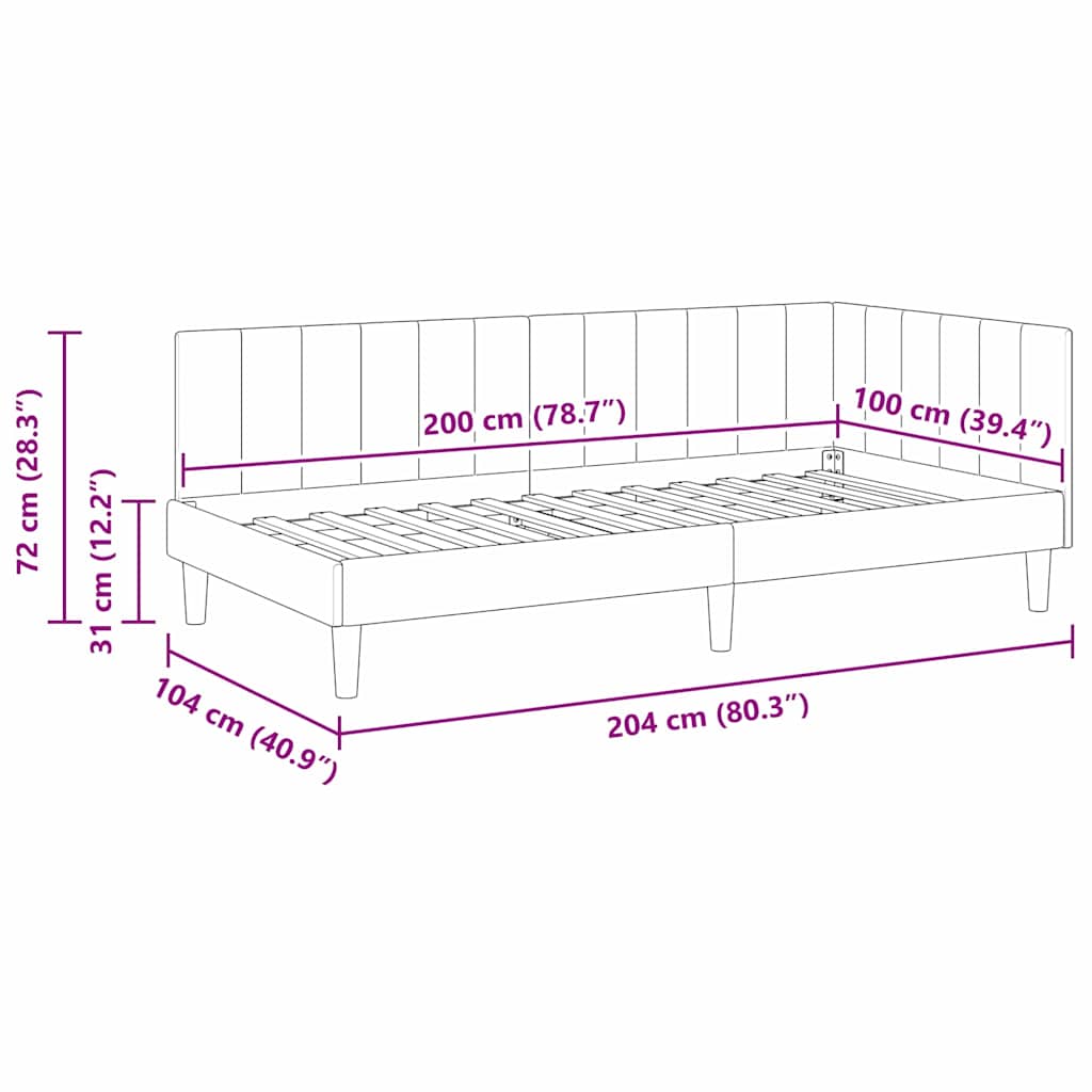 Cadre de lit d'angle Rose 100 cm x 200 cm Velours