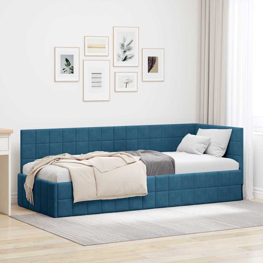 Cadre de lit d'angle Bleu 80 cm x 200 cm Velours - XIOS