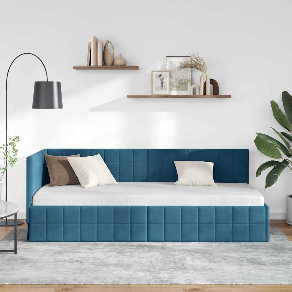 Cadre de lit d'angle Bleu 80 cm x 200 cm Velours - XIOS