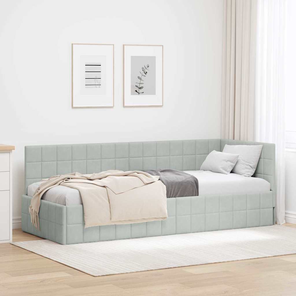 Cadre de lit d'angle Gris clair 80 cm x 200 cm Velours - XIOS