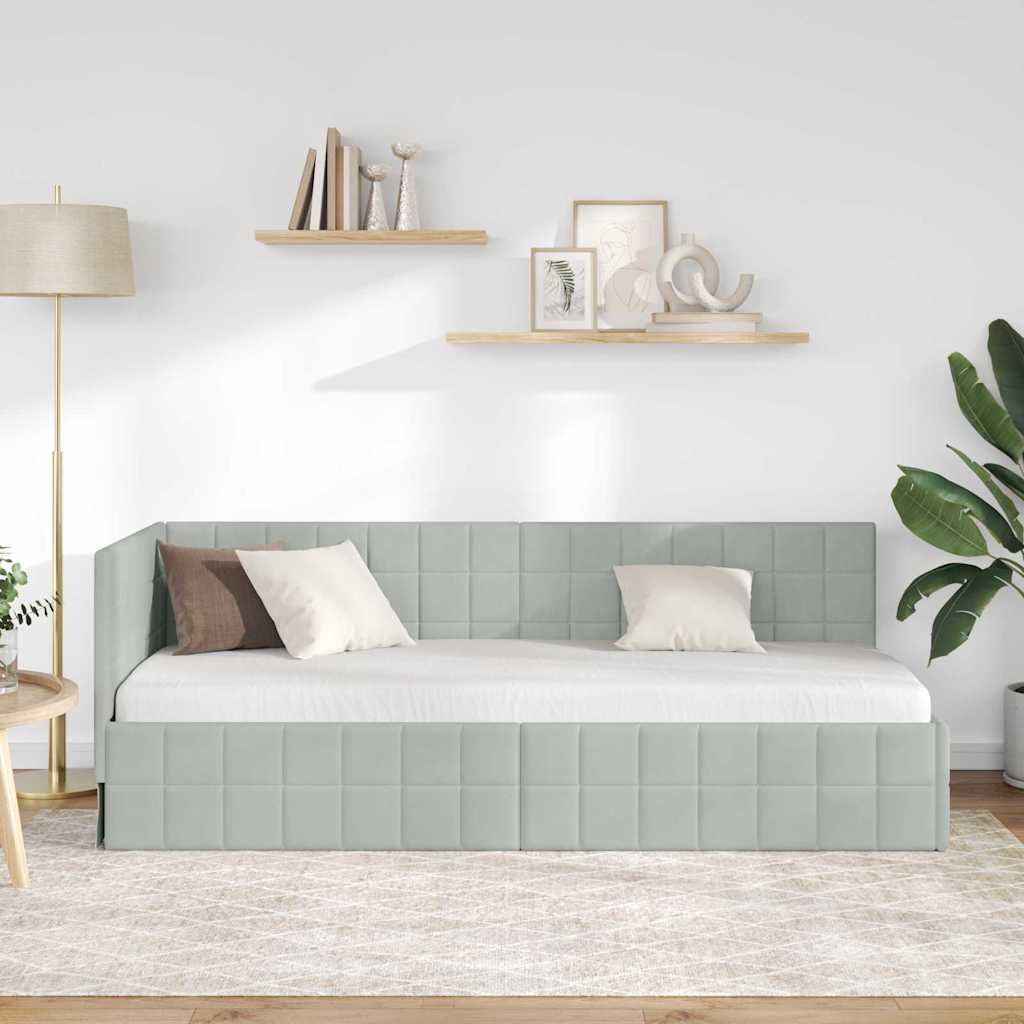 Cadre de lit d'angle Gris clair 80 cm x 200 cm Velours - XIOS