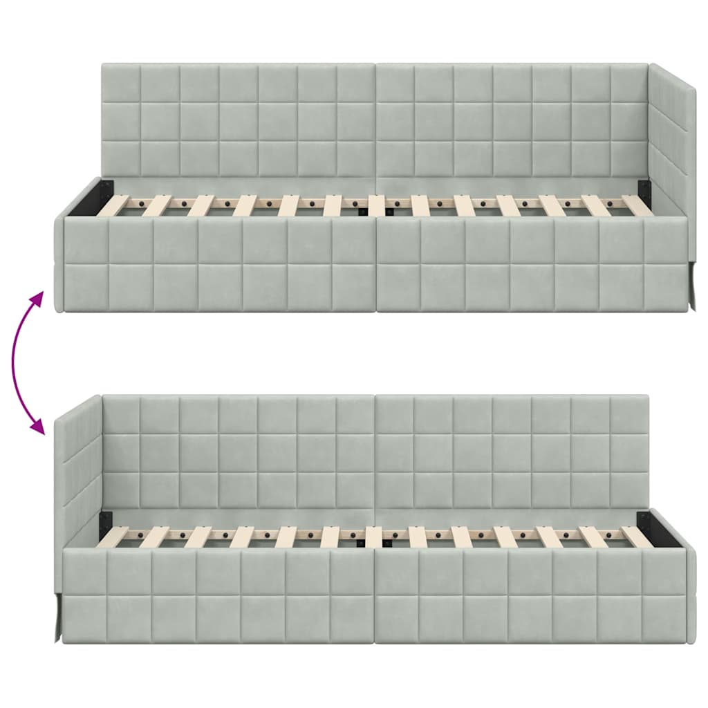 Cadre de lit d'angle Gris clair 80 cm x 200 cm Velours - XIOS