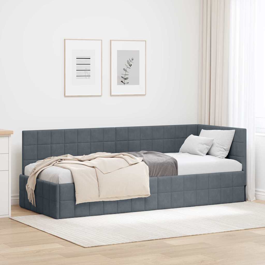 Cadre de lit d'angle Gris foncé 80 cm x 200 cm Velours - XIOS