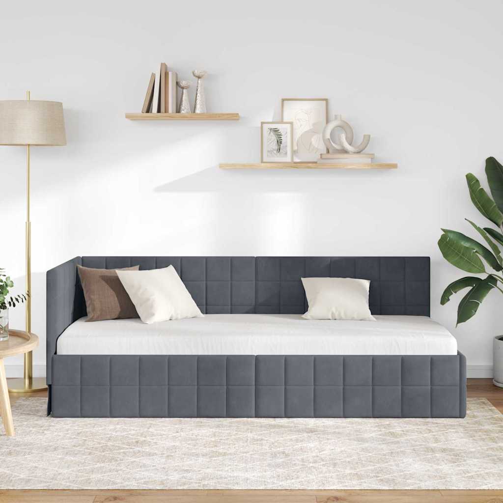 Cadre de lit d'angle Gris foncé 80 cm x 200 cm Velours - XIOS