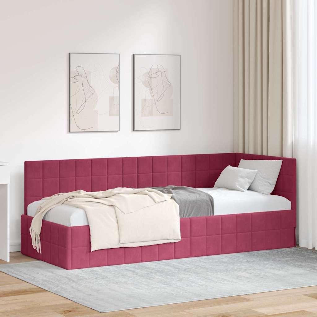 Cadre de lit d'angle Bordeaux 80 cm x 200 cm Velours - XIOS
