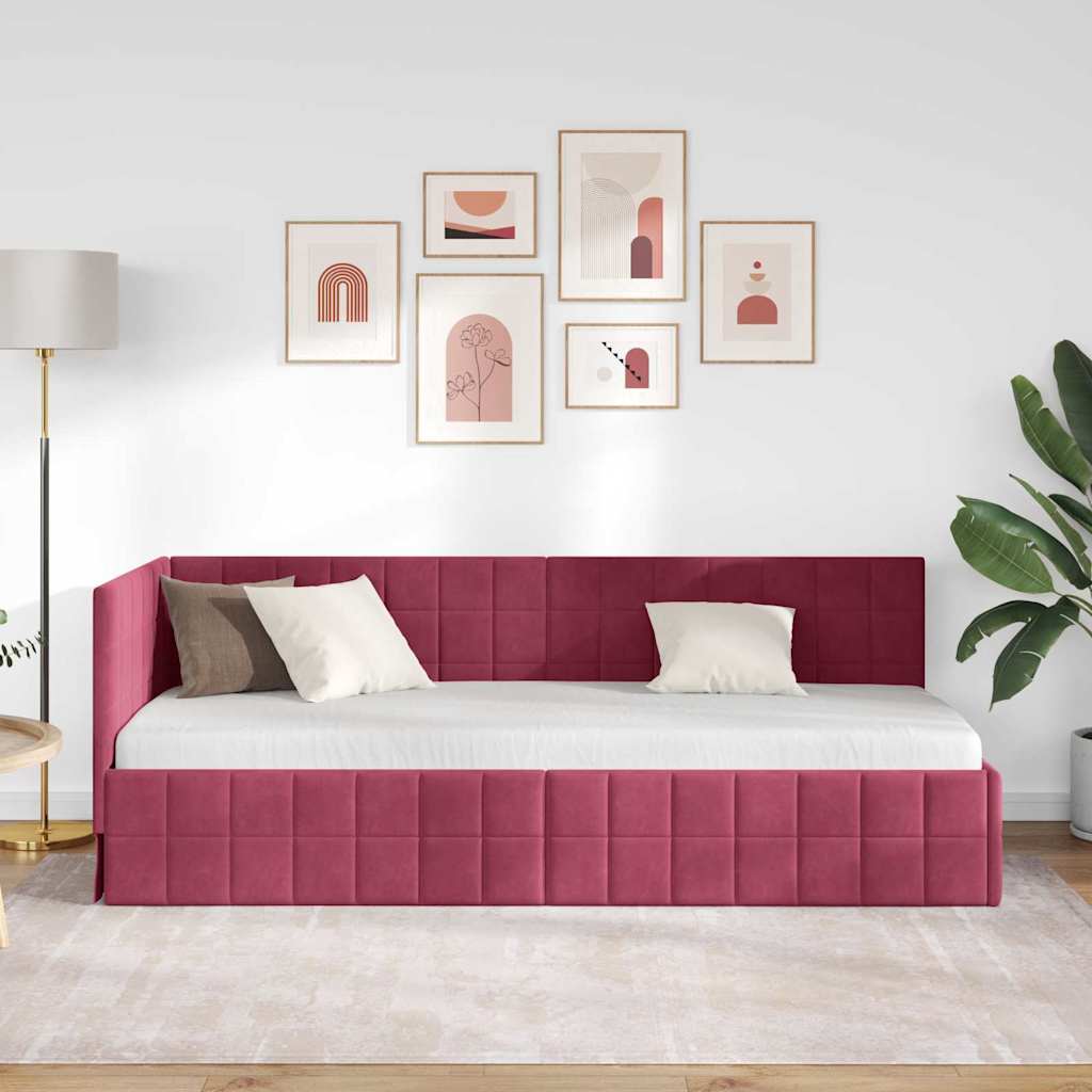 Cadre de lit d'angle Bordeaux 80 cm x 200 cm Velours - XIOS