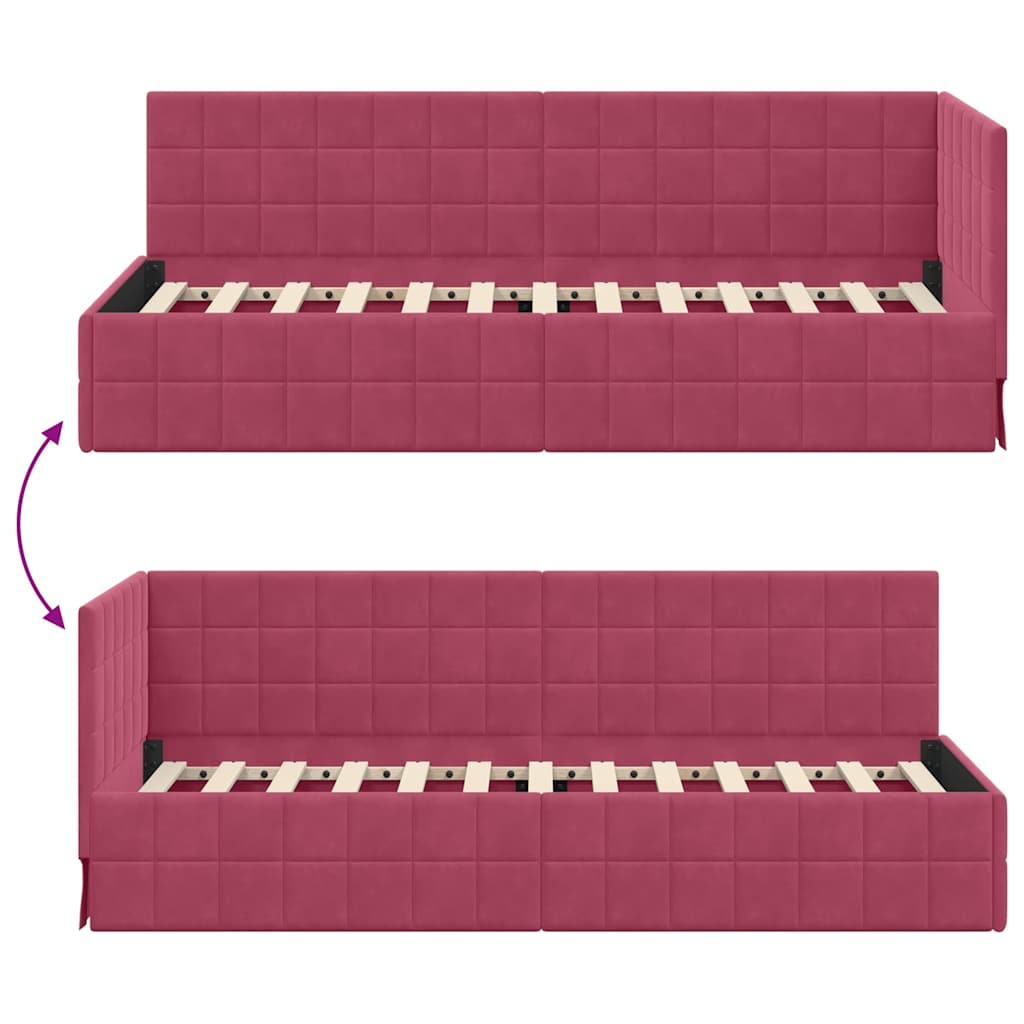 Cadre de lit d'angle Bordeaux 80 cm x 200 cm Velours - XIOS