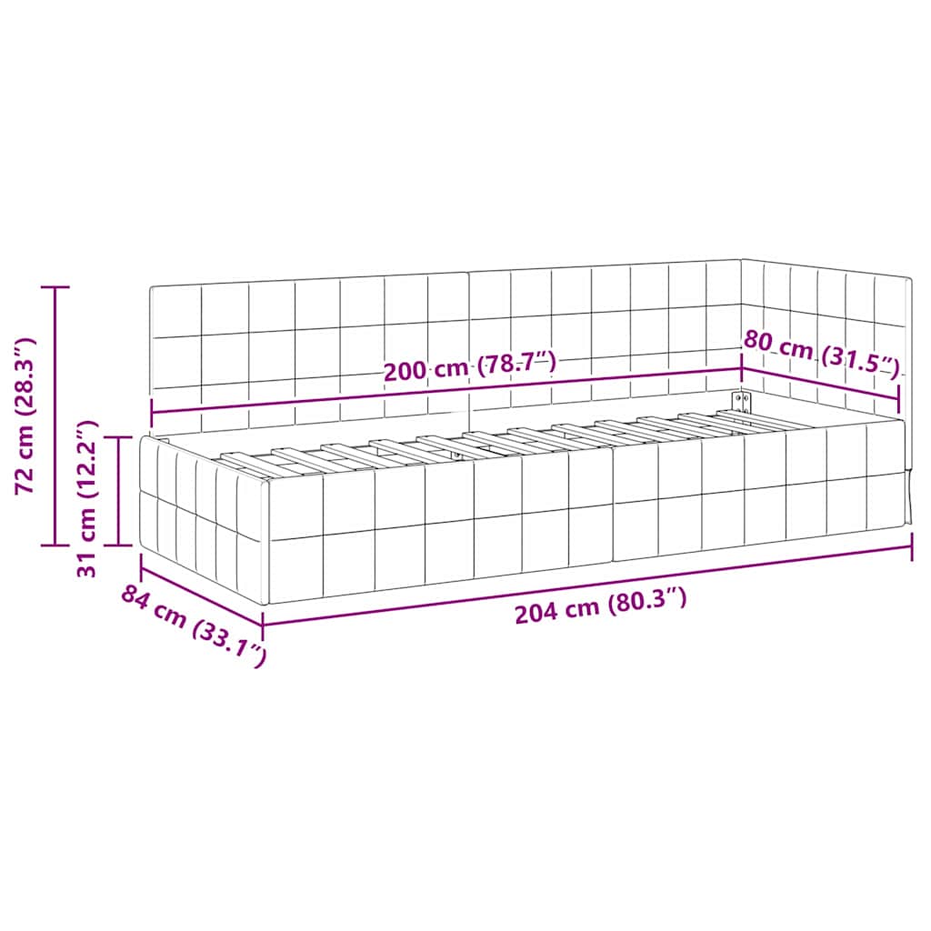 Cadre de lit d'angle Bordeaux 80 cm x 200 cm Velours - XIOS