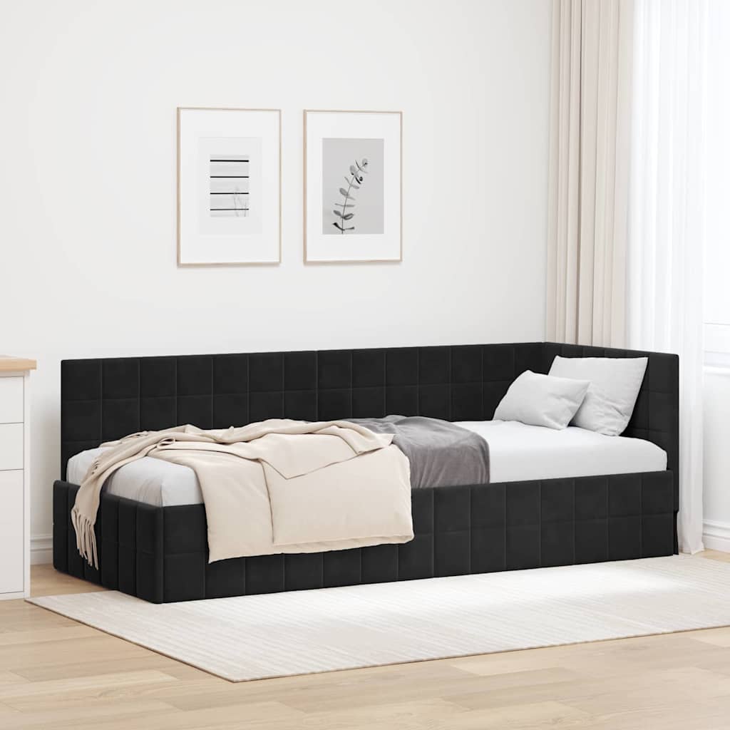 Cadre de lit d'angle Noir 80 cm x 200 cm Velours - XIOS