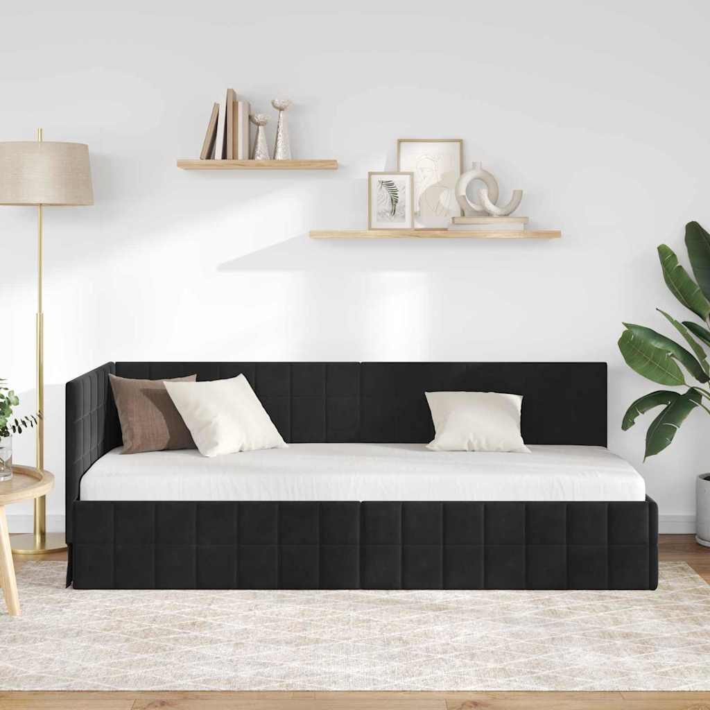 Cadre de lit d'angle Noir 80 cm x 200 cm Velours - XIOS