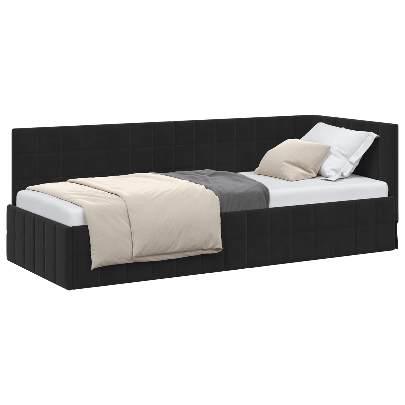 Cadre de lit d'angle Noir 80 cm x 200 cm Velours - XIOS