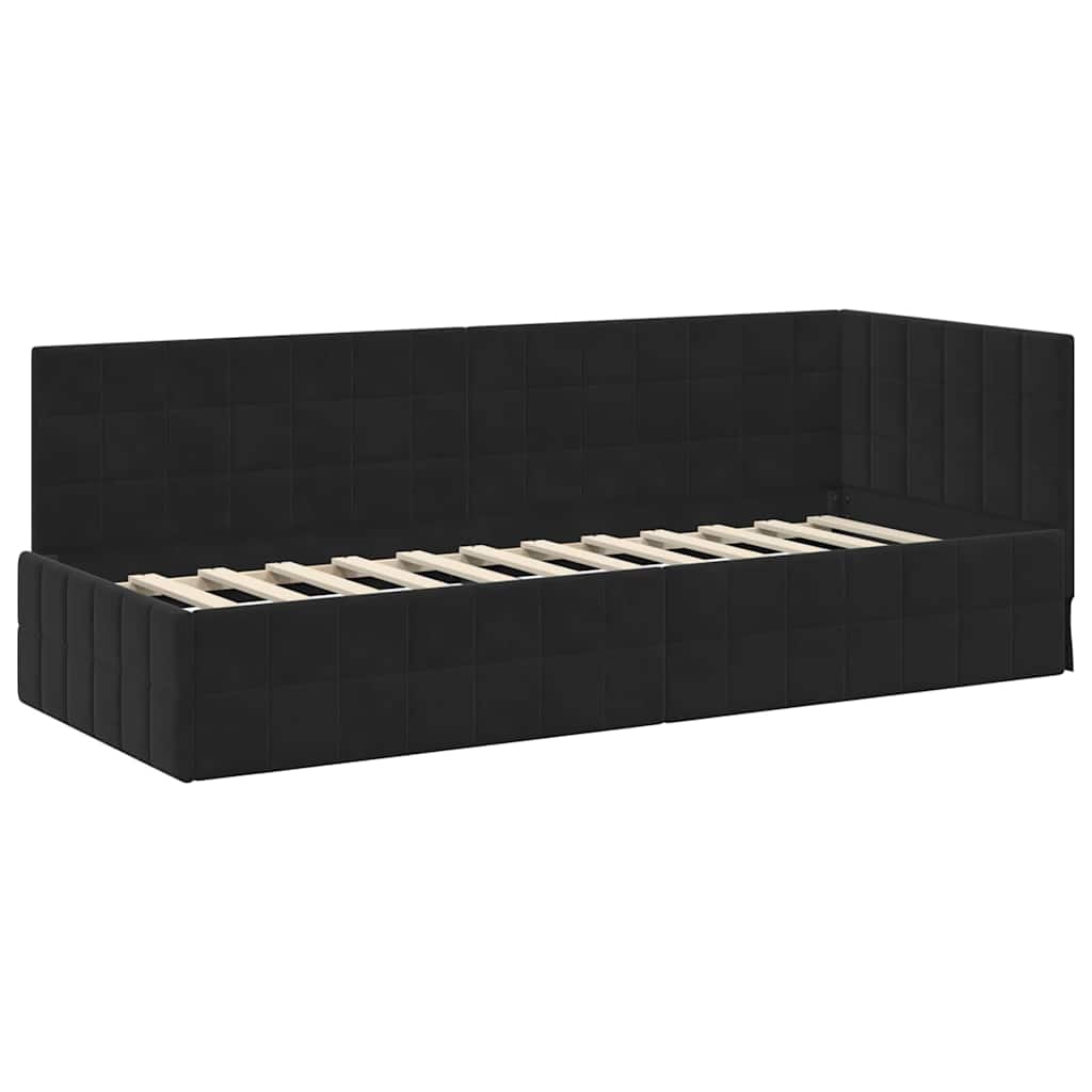 Cadre de lit d'angle Noir 80 cm x 200 cm Velours - XIOS