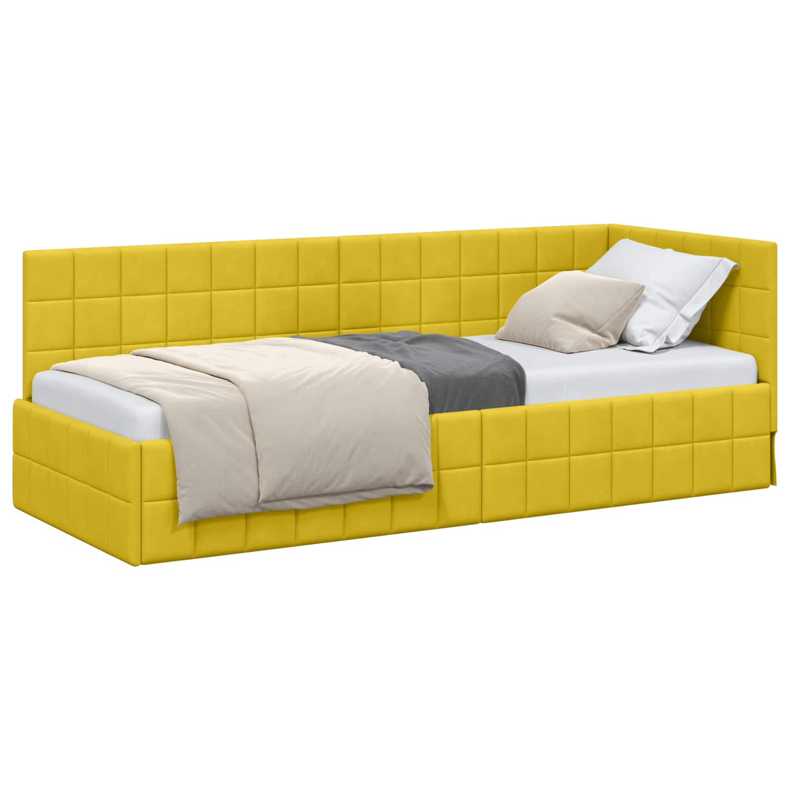 Cadre de lit d'angle Jaune 80 cm x 200 cm Velours - XIOS