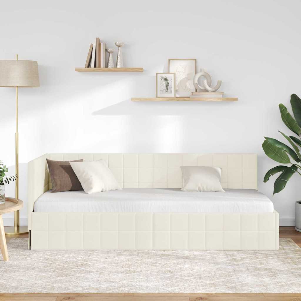 Cadre de lit d'angle Crème 80 cm x 200 cm Velours - XIOS