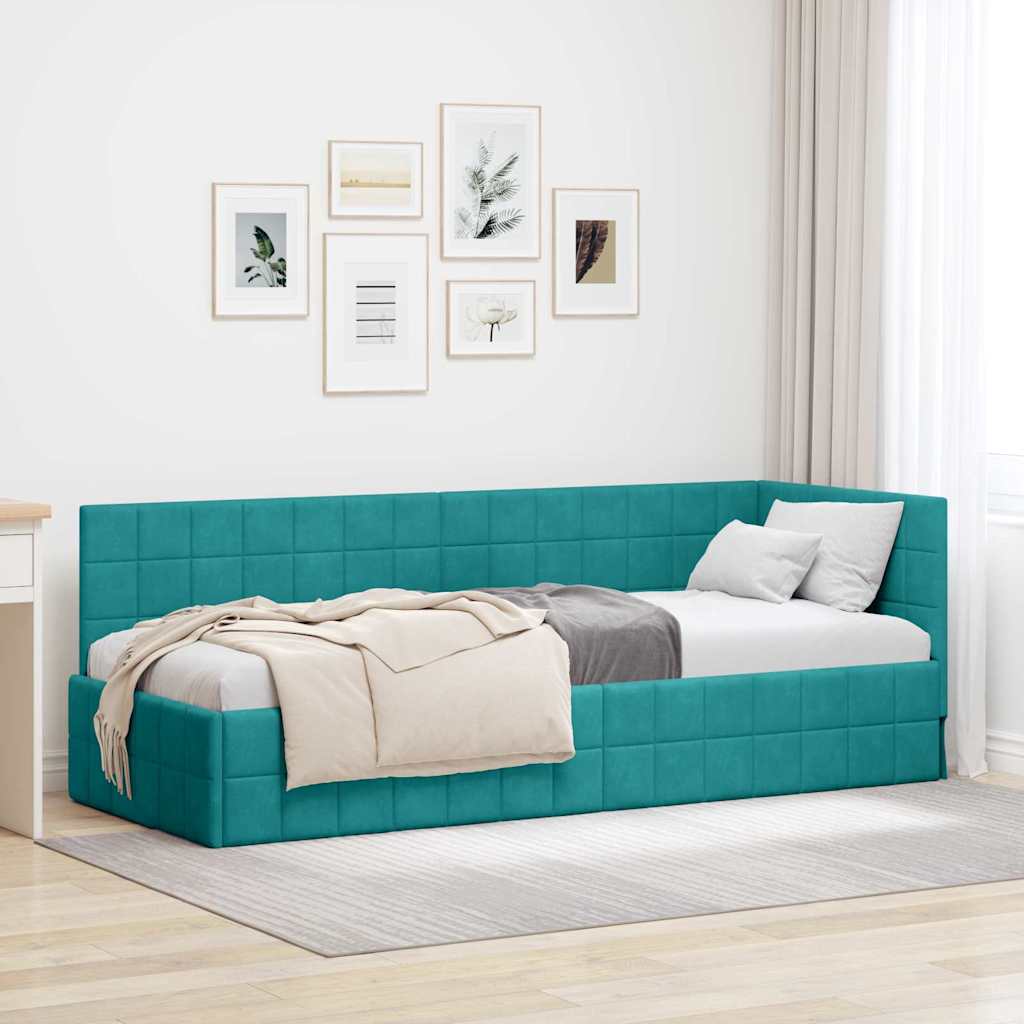 Cadre de lit d'angle Turquoise 80 cm x 200 cm Velours - XIOS