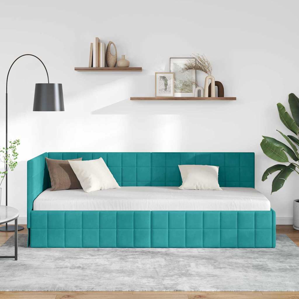Cadre de lit d'angle Turquoise 80 cm x 200 cm Velours - XIOS
