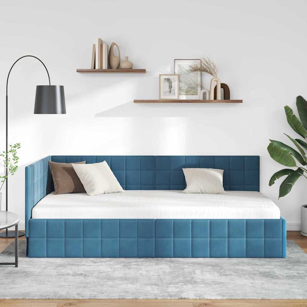 Cadre de lit d'angle Bleu 90 cm x 190 cm Velours - XIOS