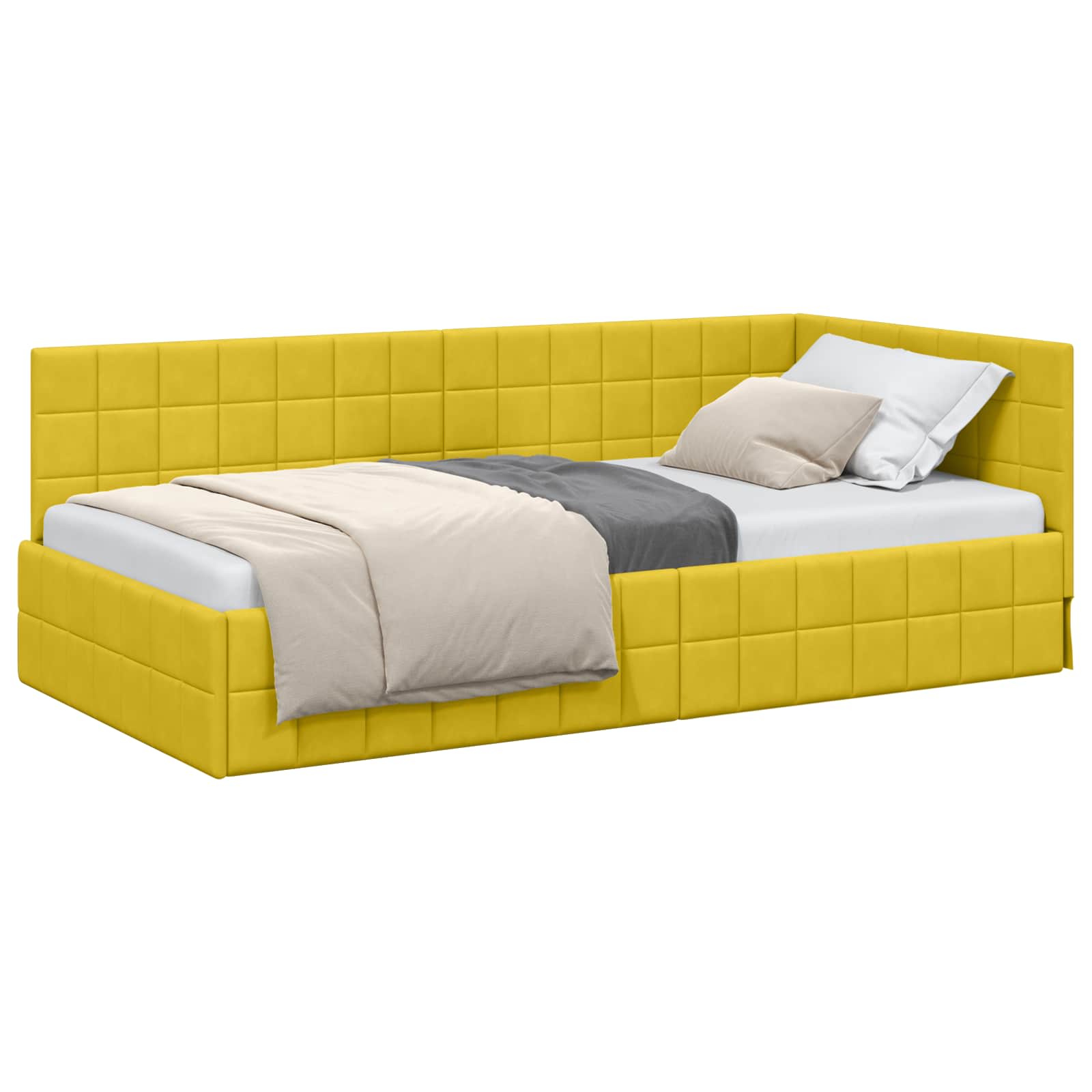 Cadre de lit d'angle Jaune 90 cm x 190 cm Velours - XIOS