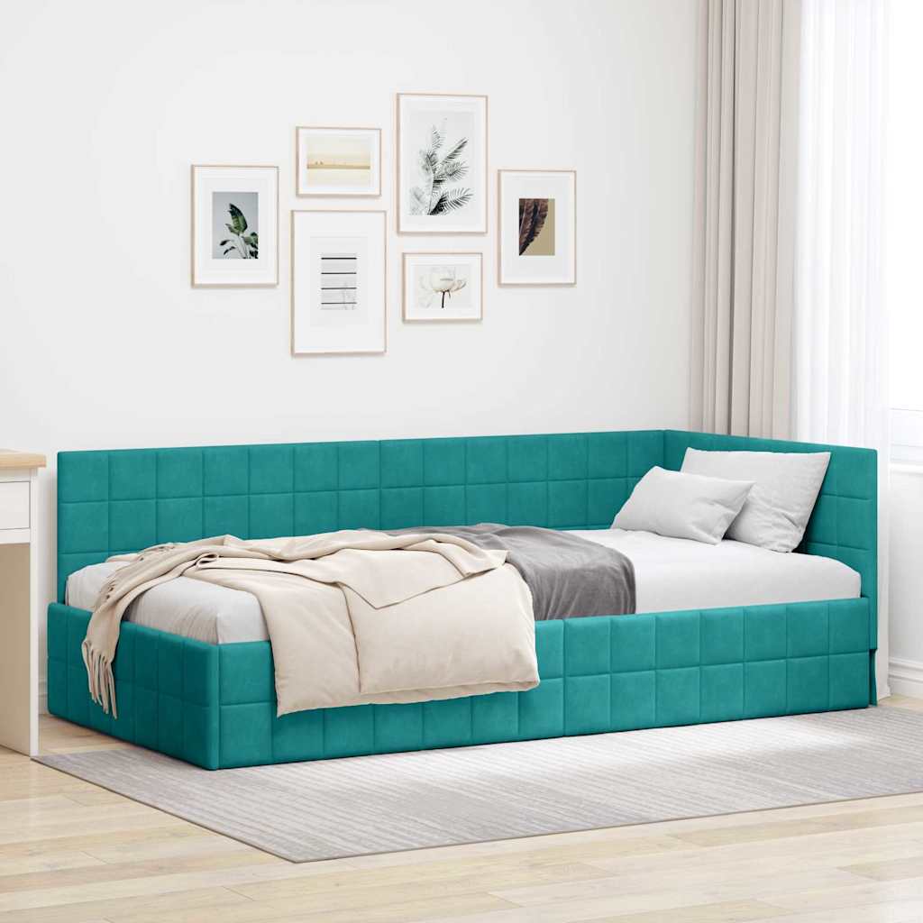 Cadre de lit d'angle Turquoise 90 cm x 190 cm Velours - XIOS