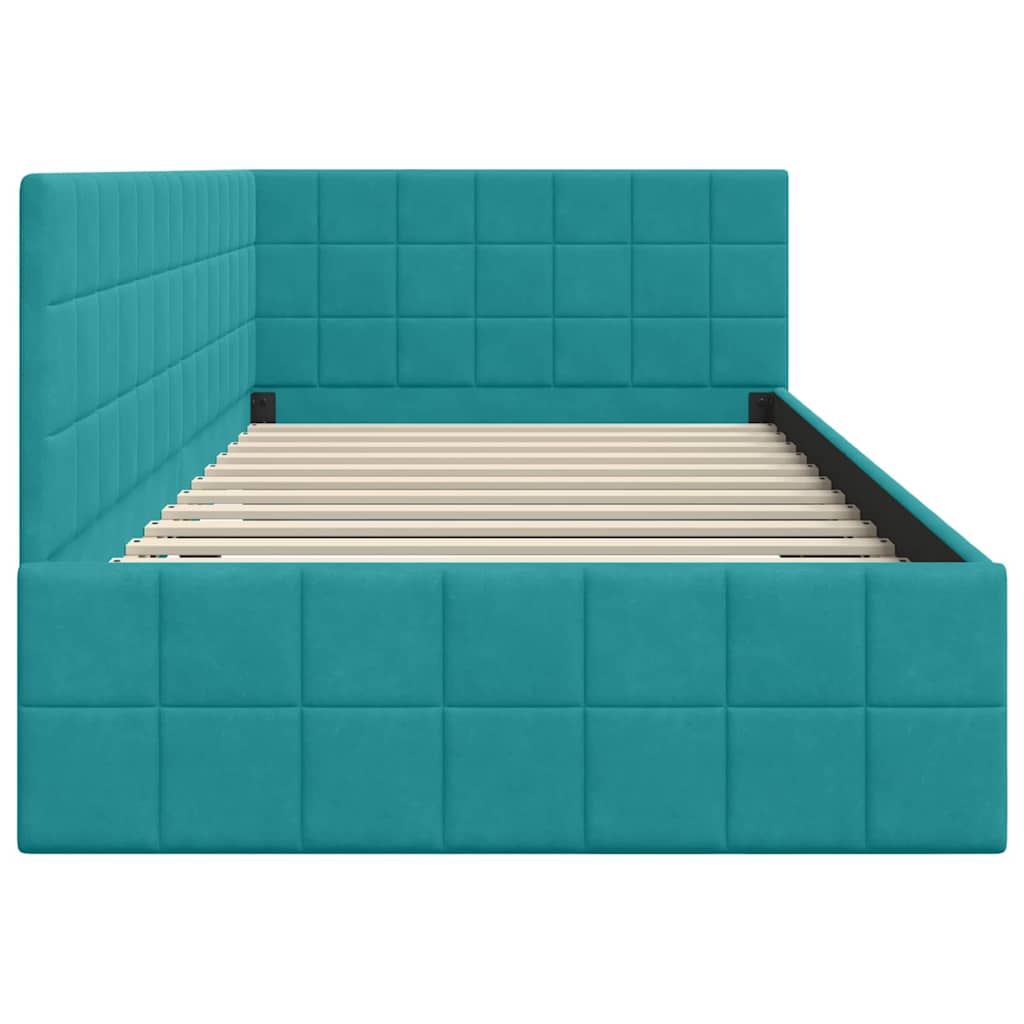 Cadre de lit d'angle Turquoise 90 cm x 190 cm Velours - XIOS