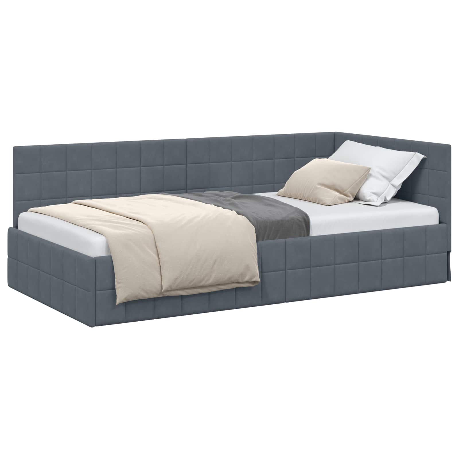 Cadre de lit d'angle Gris foncé 90 cm x 200 cm Velours - XIOS