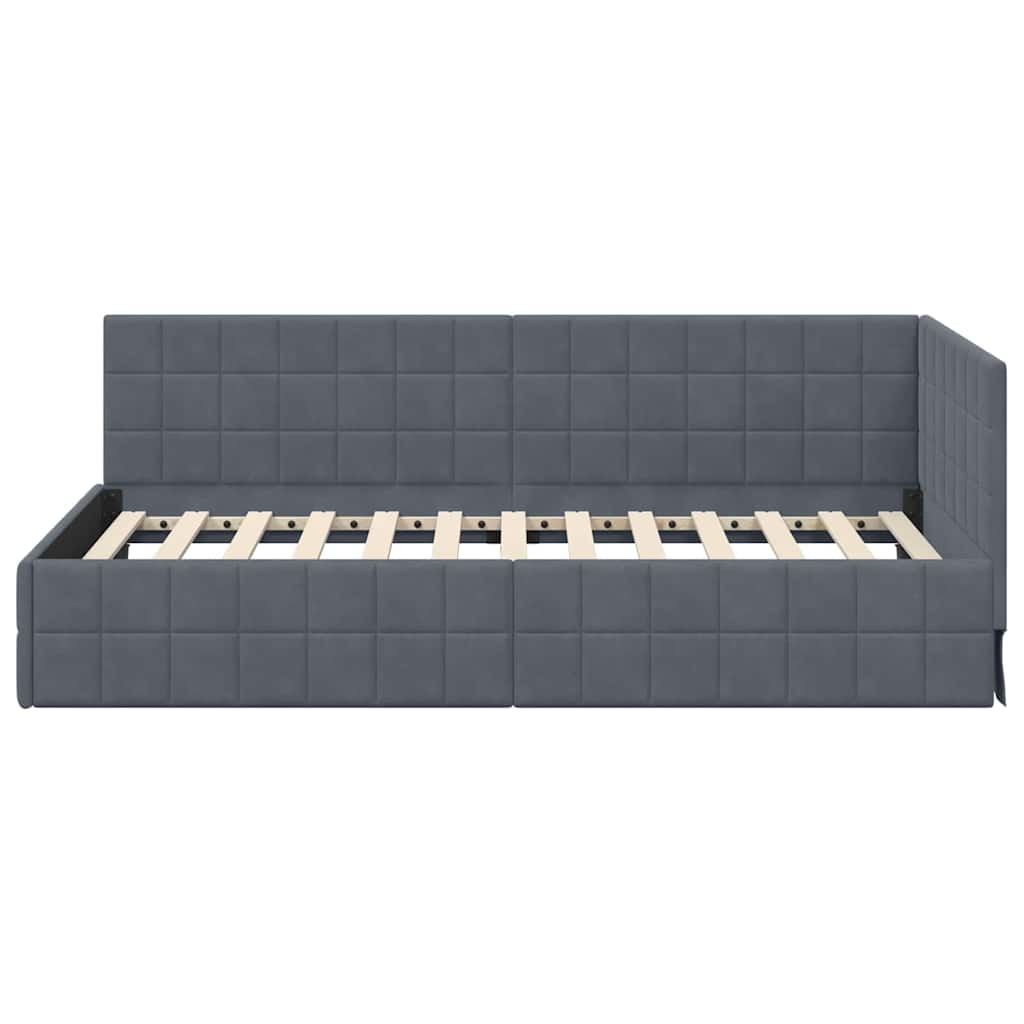 Cadre de lit d'angle Gris foncé 90 cm x 200 cm Velours