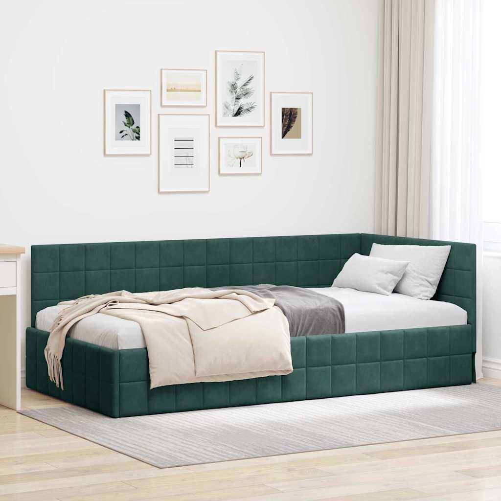 Cadre de lit d'angle Vert foncé 90 cm x 200 cm Velours - XIOS