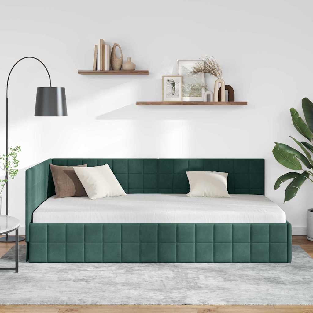 Cadre de lit d'angle Vert foncé 90 cm x 200 cm Velours - XIOS