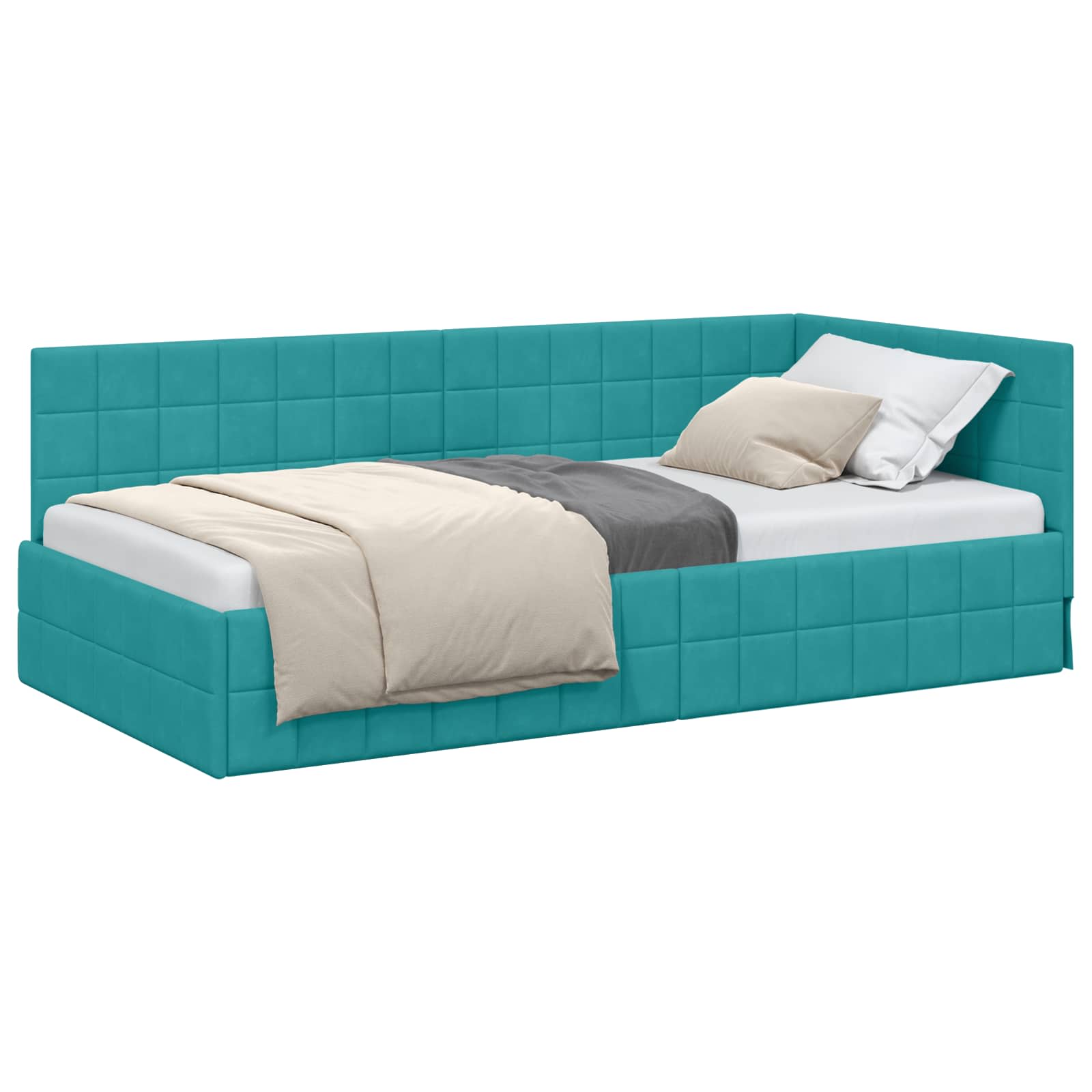 Cadre de lit d'angle Turquoise 90 cm x 200 cm Velours - XIOS