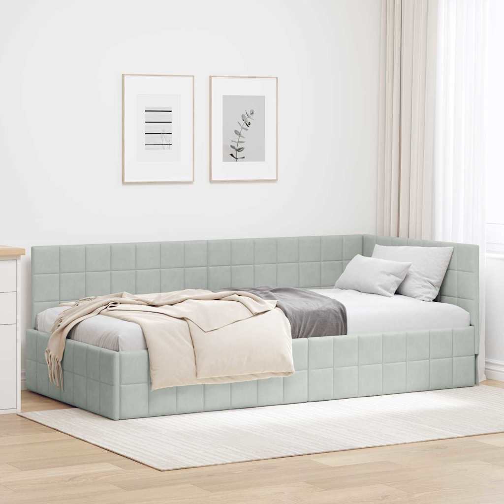 Cadre de lit d'angle Gris clair 100 cm x 200 cm Velours - XIOS